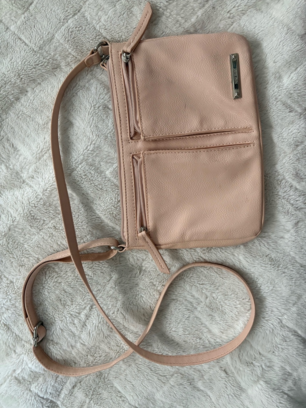 Nine West Blush Pink Crossbody Bag with Front Zip Pockets